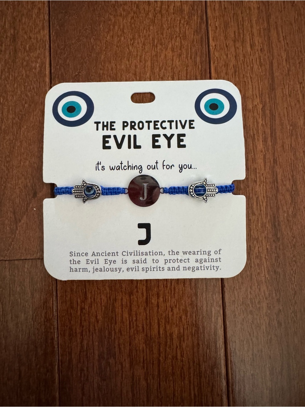 Protective Evil Eye Letter J Bracelet - Blue with Hamsa Charms